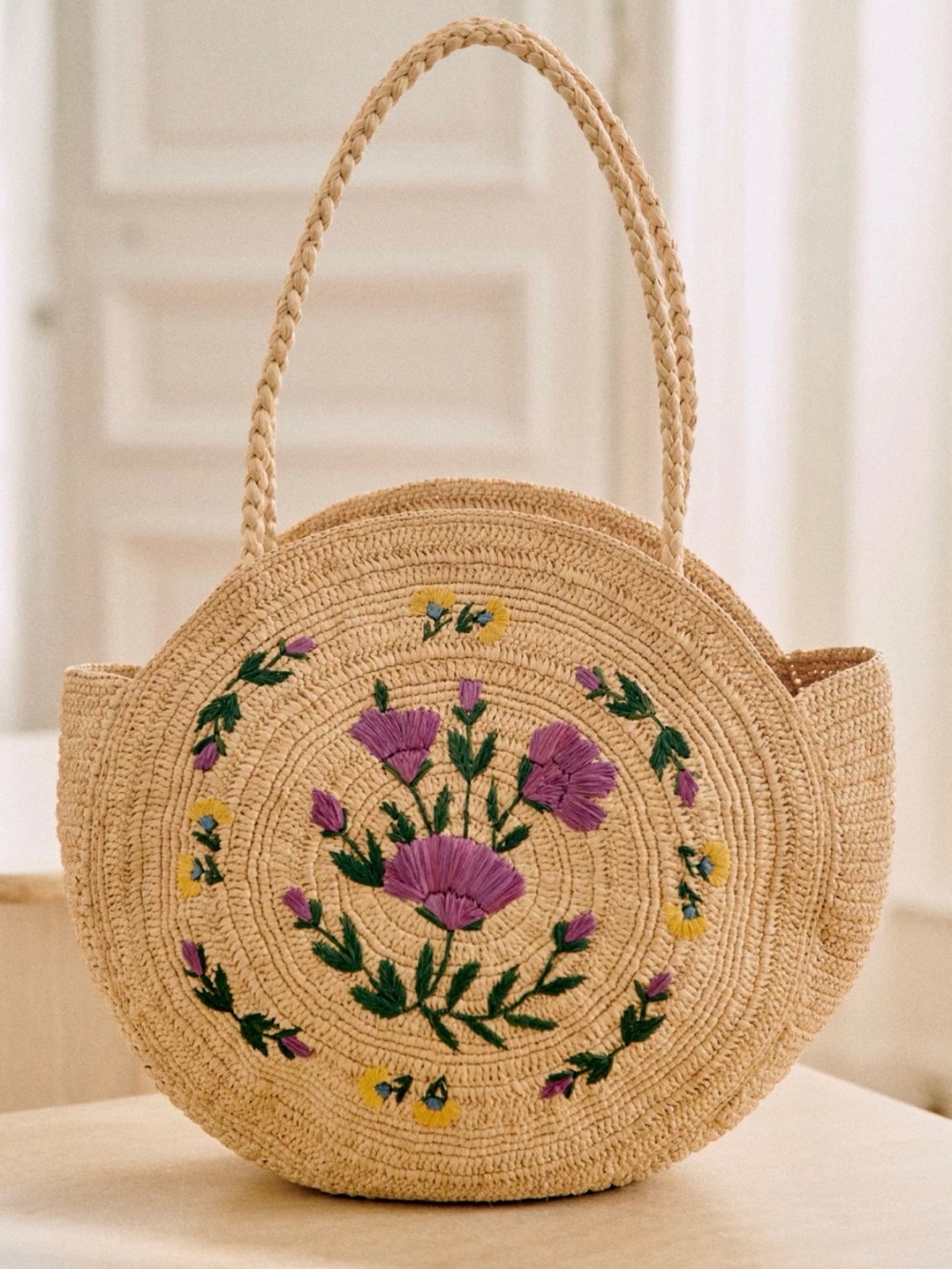 NWT Sezane june Handwoven Round Straw Tote Bag rare！
